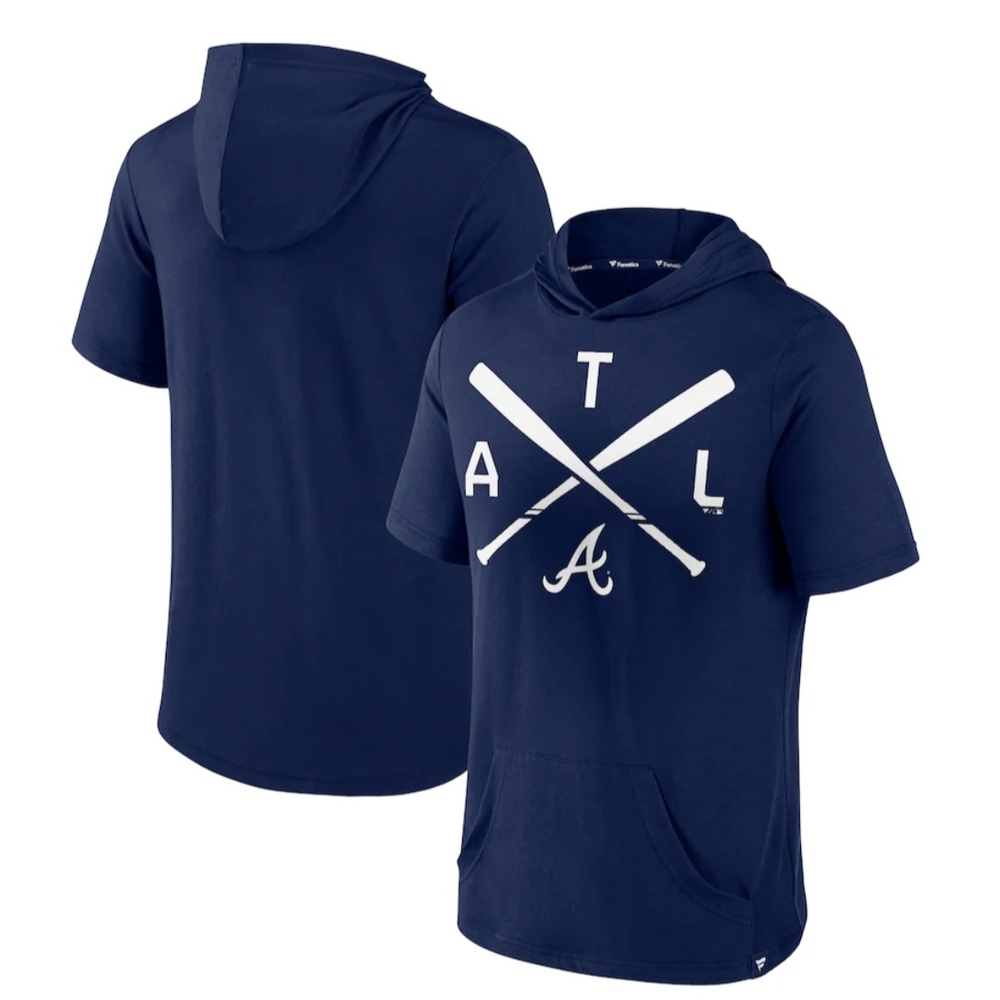 Fanatics Navy Blue ATL Short Sleeve Hoodie Tee